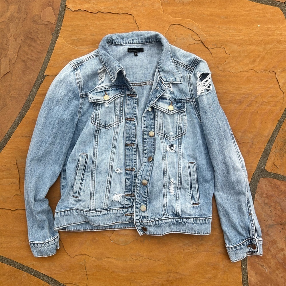 See Thru Soul Light Blue Distressed Jean Jacket ES